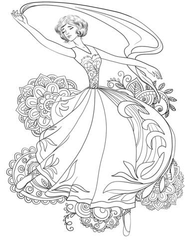 Woman Dancing With Shawl Coloring Page